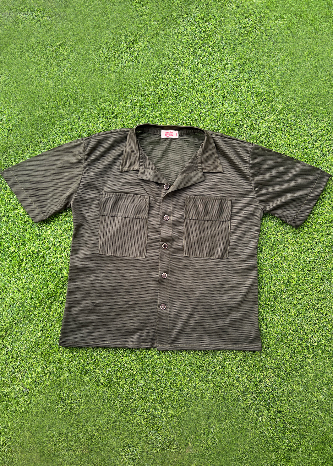 Made Friday Mesh Collar Shirt in Army Green